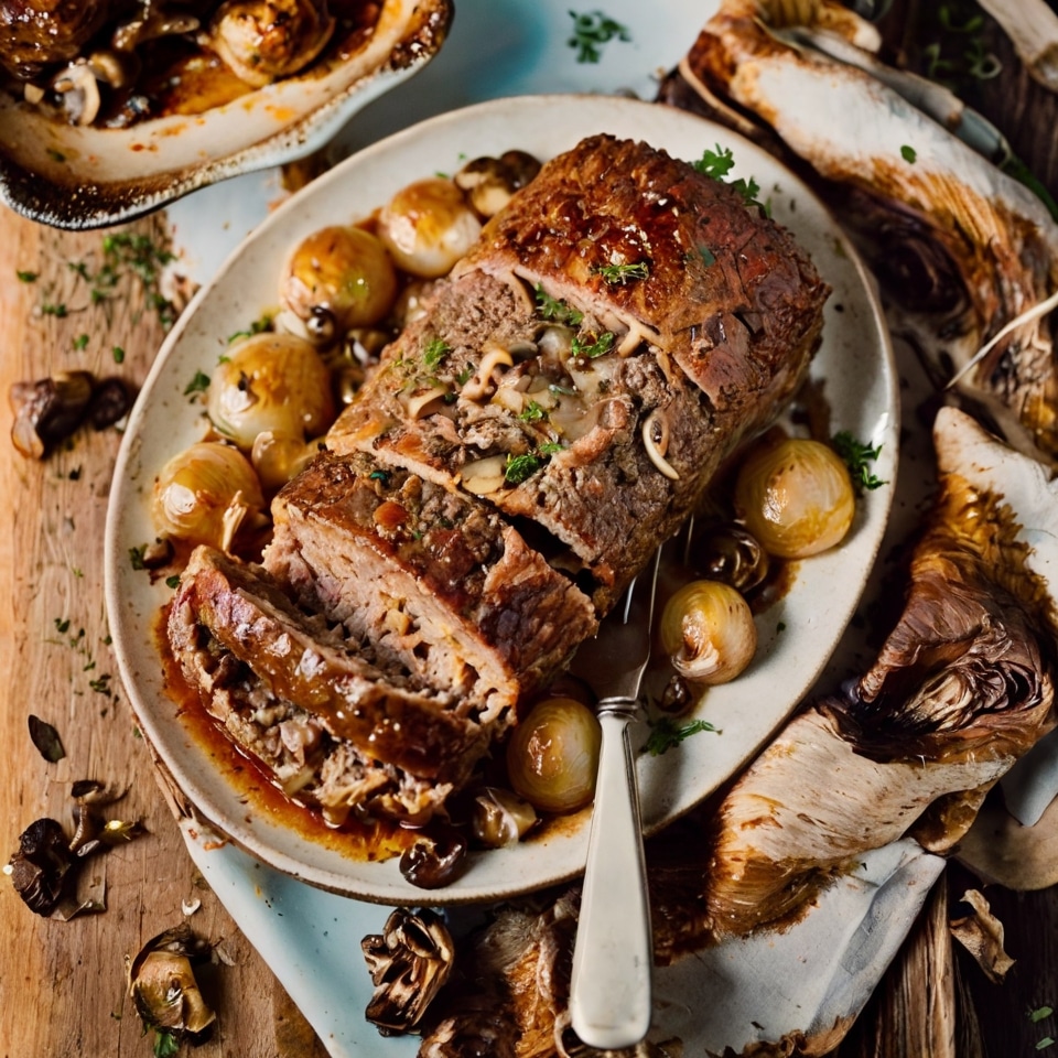 stuffed Meatloaf with Onion and Mushroom